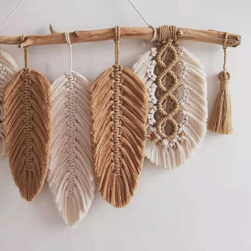 Hand-woven Colorful Leaf Fringed Tapestry