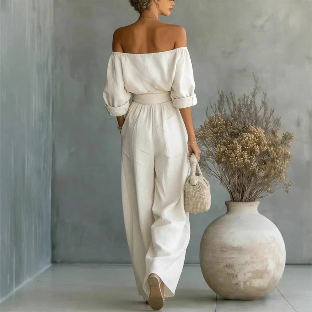 Women's Off-Shoulder Top & Wide-Leg Pants Two-Piece Set