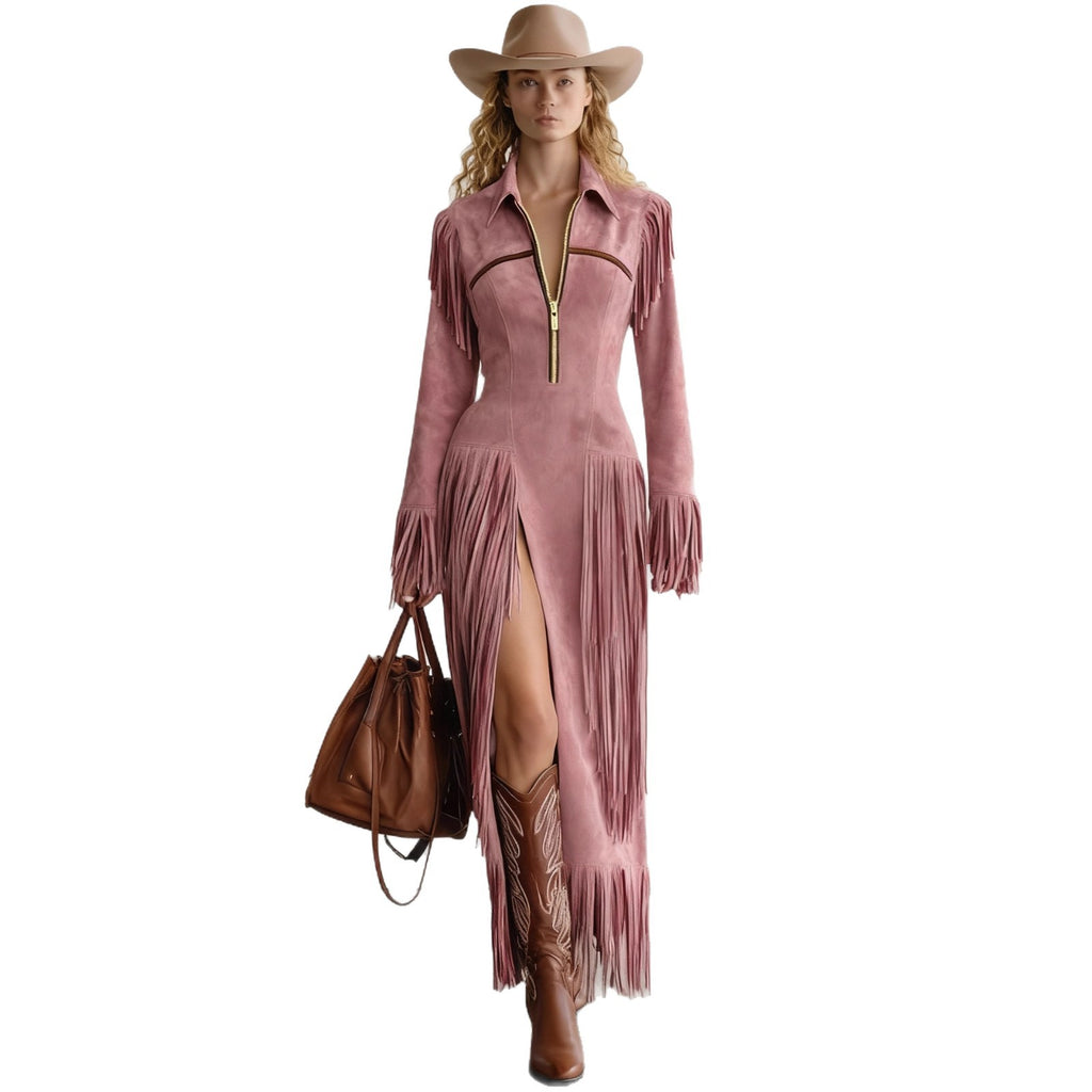 Fringed Slim-fit Long-sleeve Dress