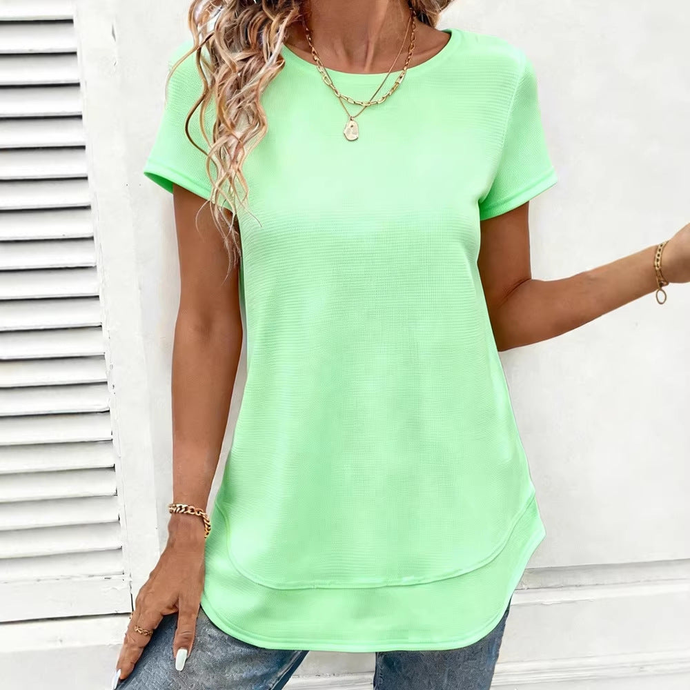Womens Multicolor Loose-Fit Crew-Neck Short-Sleeve Pullover T-Shirt