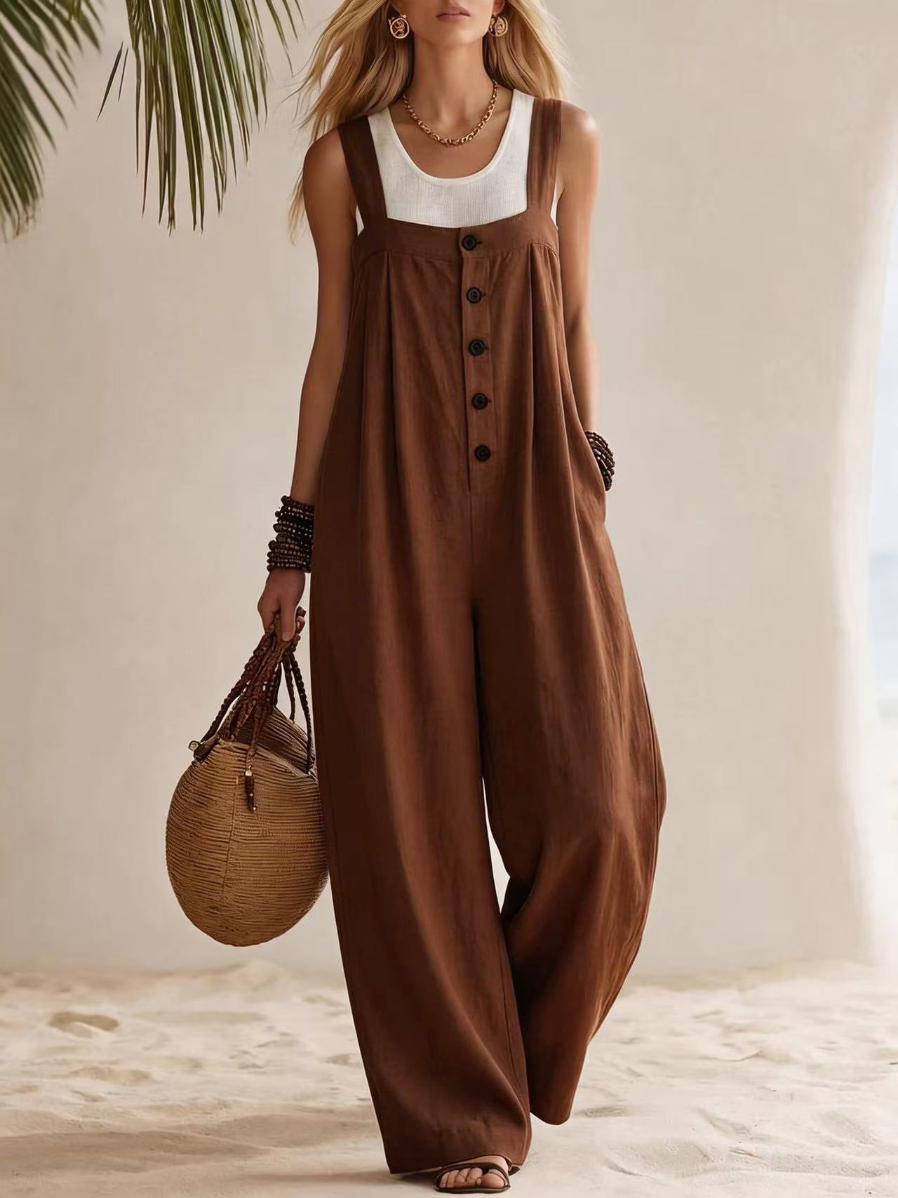 Bohemian Button Suspender Jumpsuit