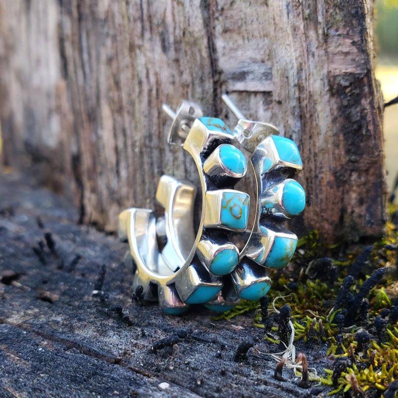 European And American Bohemian Inlaid Turquoise Earrings