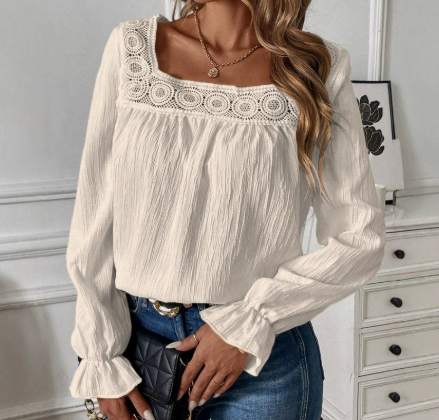 Women's Lace-collar Long-sleeve Loose Top