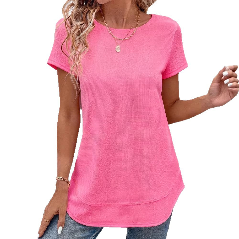 Womens Multicolor Loose-Fit Crew-Neck Short-Sleeve Pullover T-Shirt