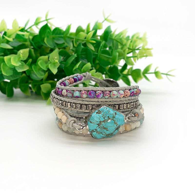 Turquoise hand-woven leather bracelet