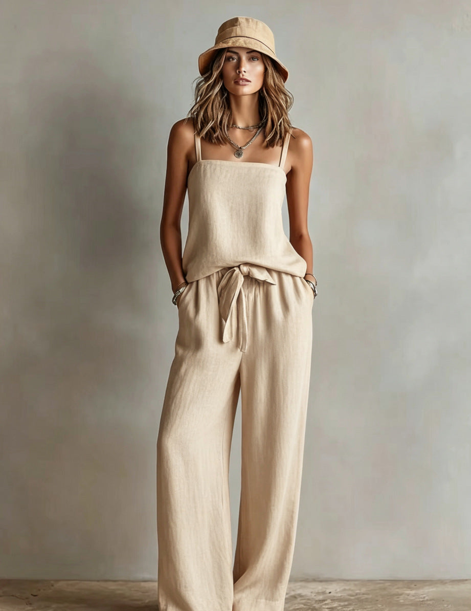 Women's Suspender Wide-Leg Pants Two-Piece Set – Casual Style