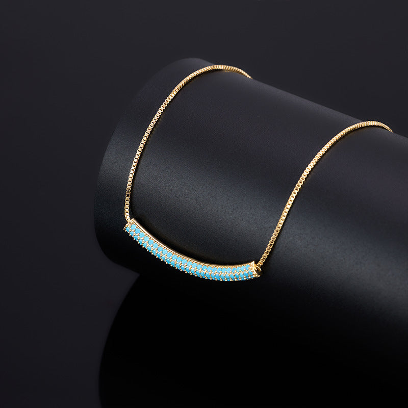 Light-luxury Geometric Turquoise Blue Jewelry Set Earrings Necklace And Ring