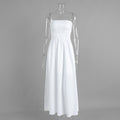 Women's Off-Shoulder Ruched Maxi Dress – High-Waist Vacation Style