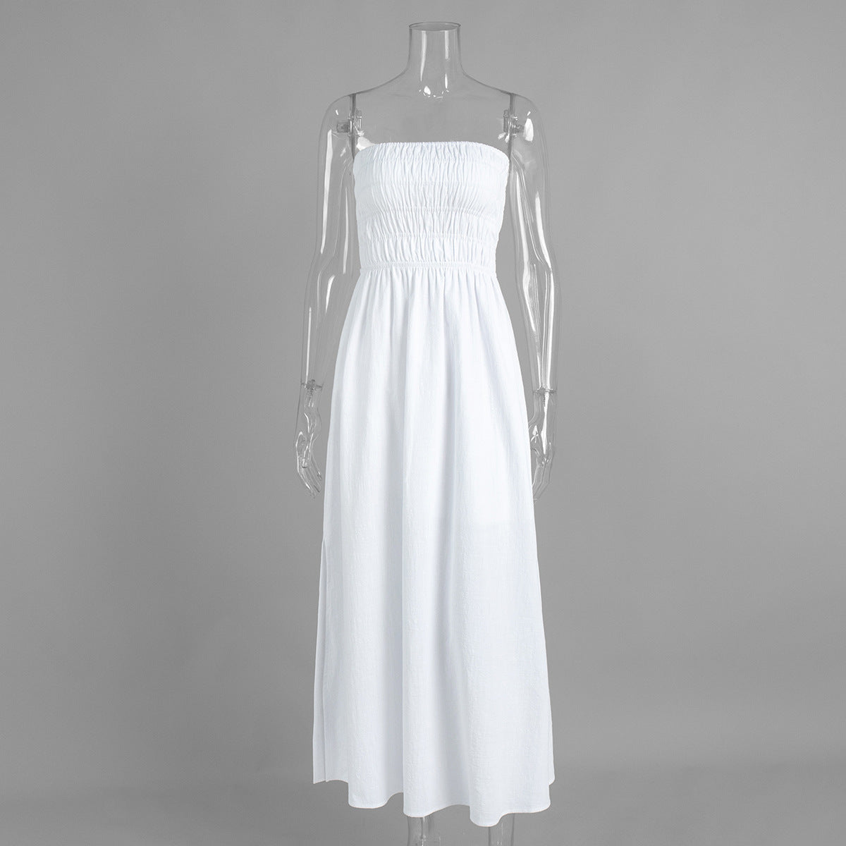Women's Off-Shoulder Ruched Maxi Dress – High-Waist Vacation Style