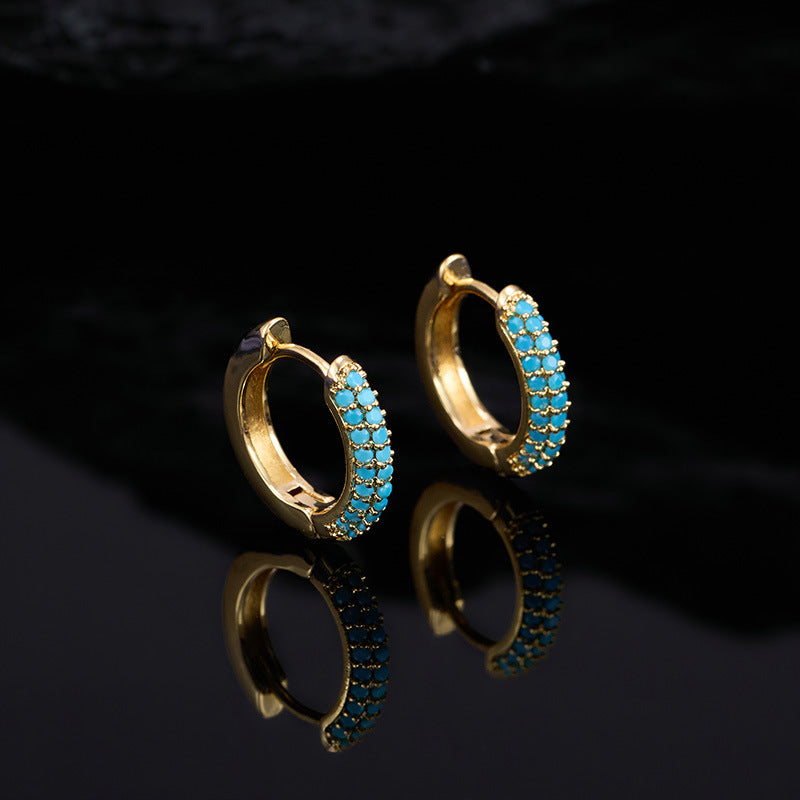 Light-luxury Geometric Turquoise Blue Jewelry Set Earrings Necklace And Ring