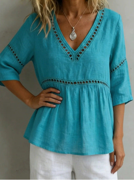 V-Neck Fringe Trim Top