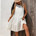 Women's Elegant Little White Dress – Ruffle Hem Midi