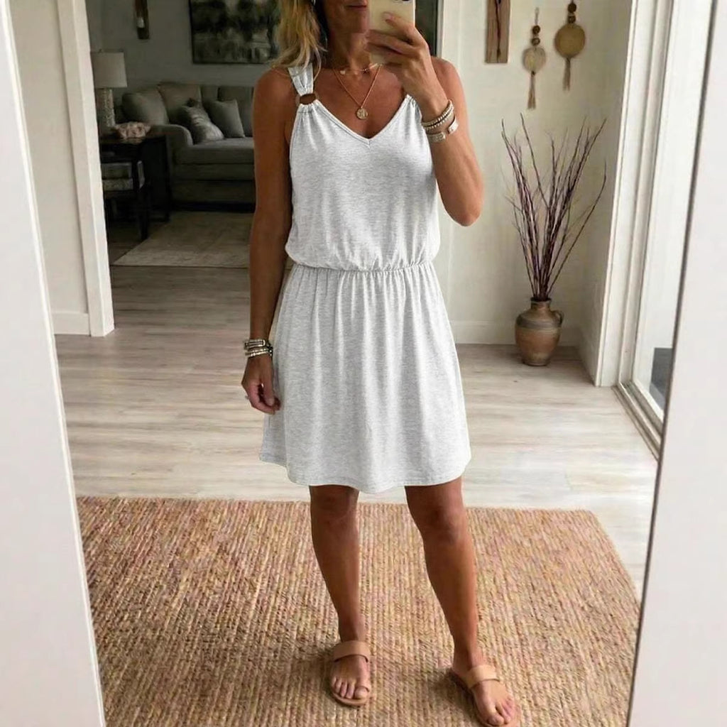 Women's Casual Slip Dress – Sleeveless V-Neck