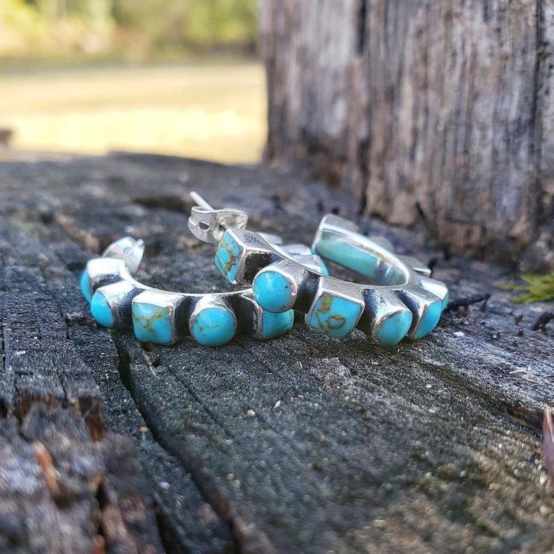 European And American Bohemian Inlaid Turquoise Earrings