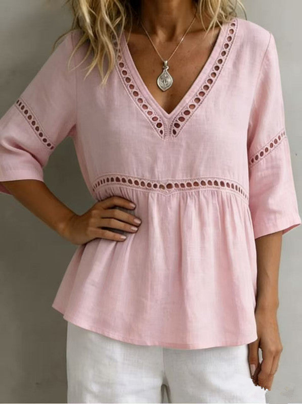 V-Neck Fringe Trim Top
