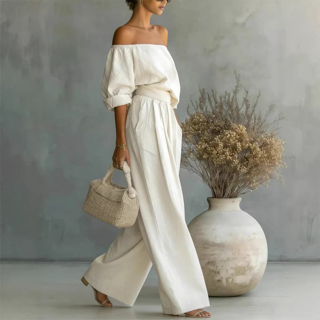 Women's Off-Shoulder Top & Wide-Leg Pants Two-Piece Set