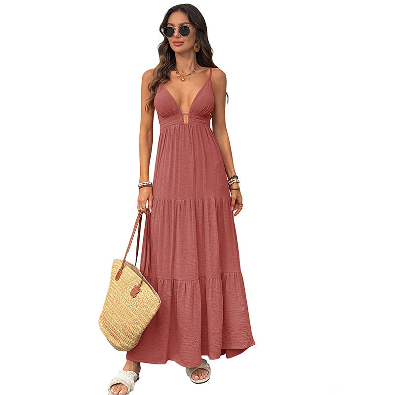 Women's Deep V-Neck Maxi Dress – Vacation Style