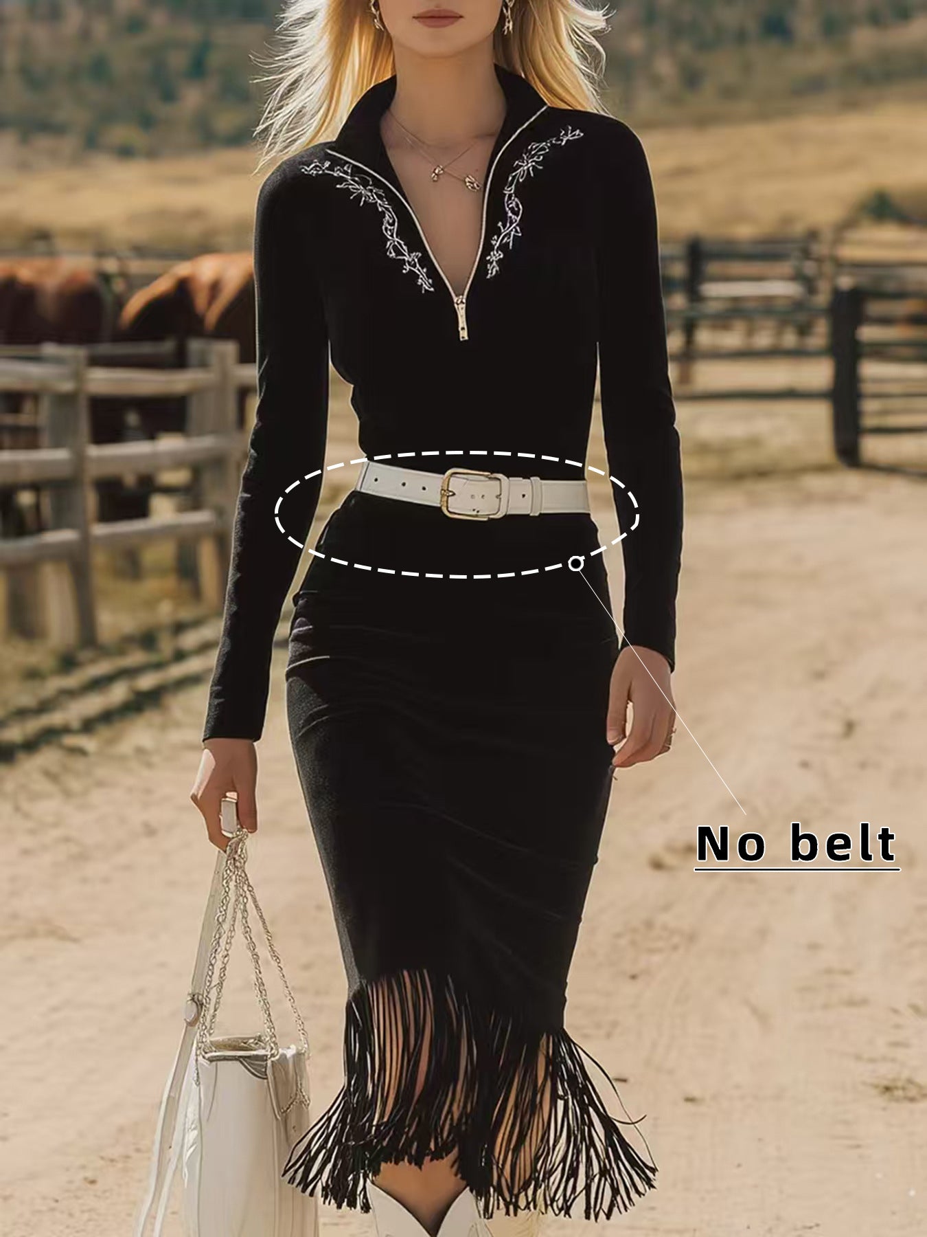 Women's Zipper Fringe Casual Dress