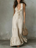 Sleeveless Cotton-Linen V-Neck Maxi Dress