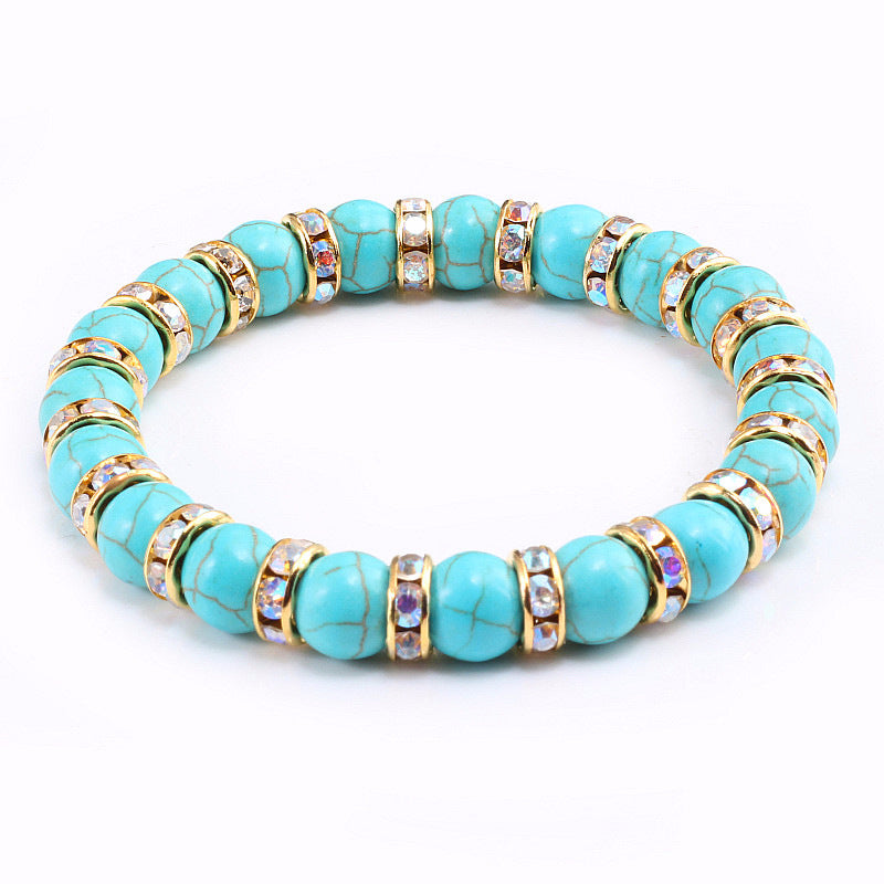 Blue Turquoise Bead Bracelet With Micro-inlaid Colors