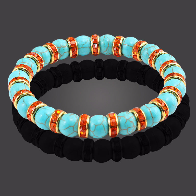 Blue Turquoise Bead Bracelet With Micro-inlaid Colors