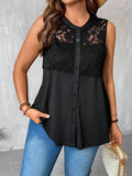 Plus-size Womens Summer Crew-Neck Patchwork Lace Cardigan