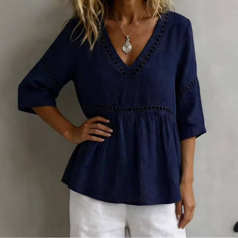 V-Neck Fringe Trim Top