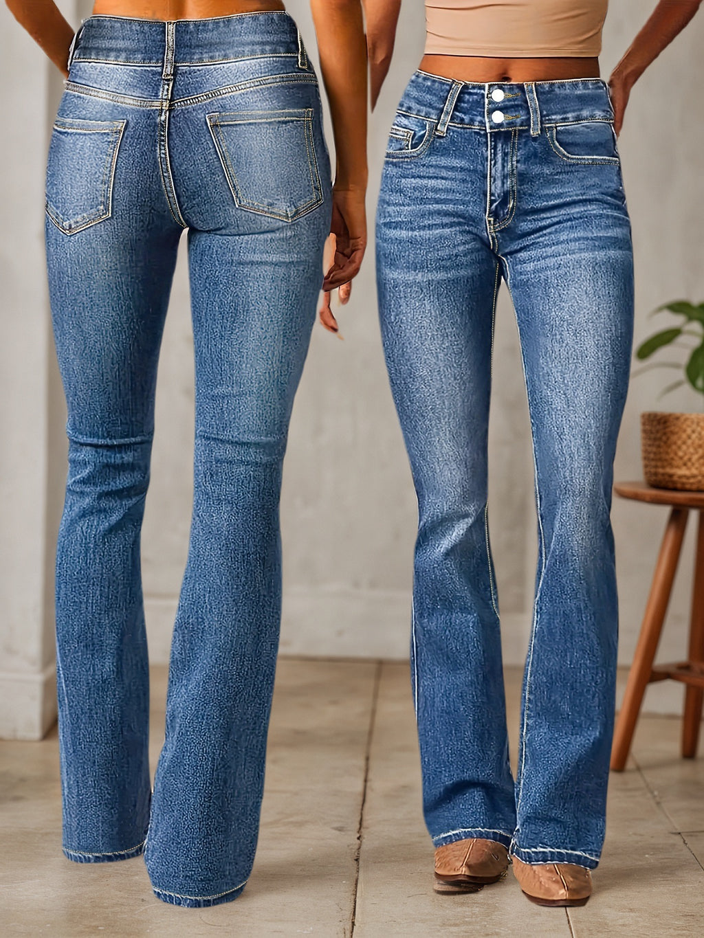 New Women's Denim Jeans, High-Waisted, Slight Flare