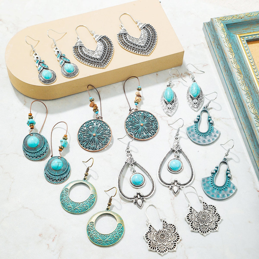 European And American Turquoise Earrings, Bohemian Vintage Style