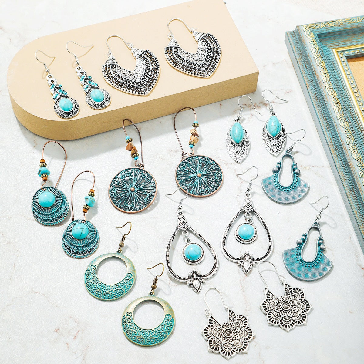 European And American Turquoise Earrings, Bohemian Vintage Style