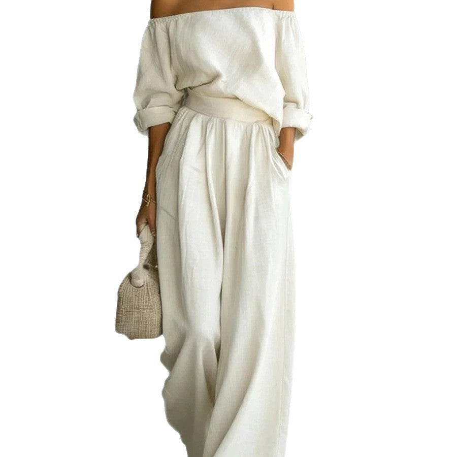 Women's Off-Shoulder Top & Wide-Leg Pants Two-Piece Set