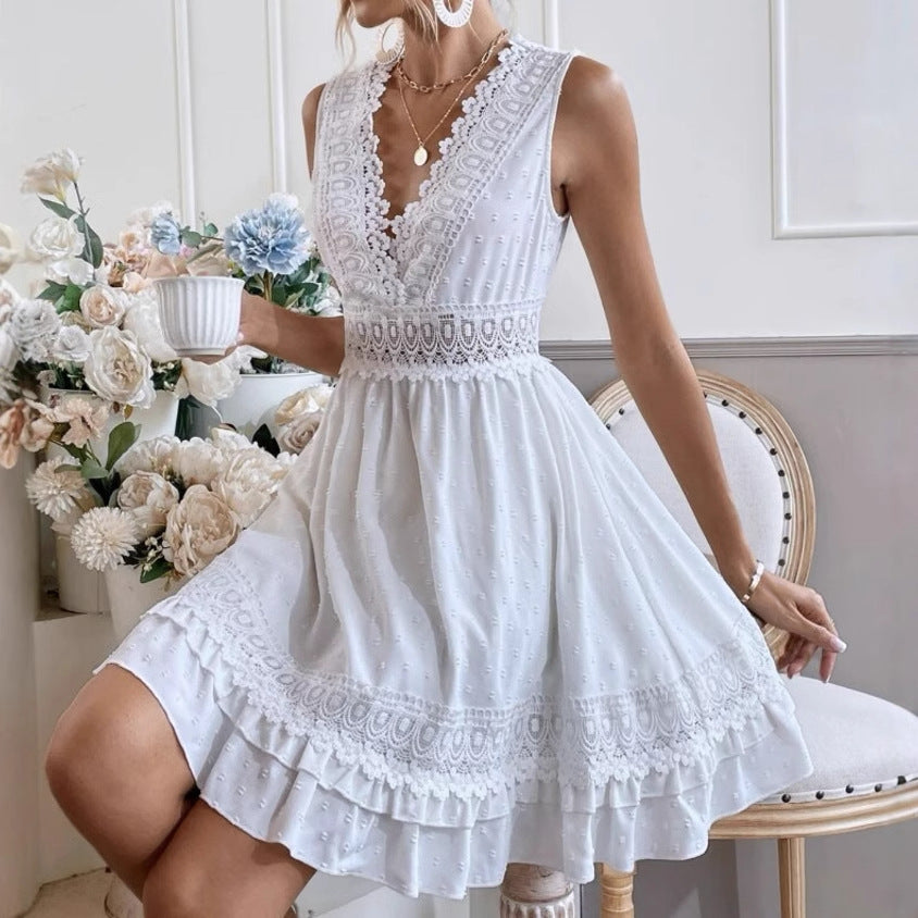 Womens New Arrival Lace-Patchwork Ear-Slit Dress