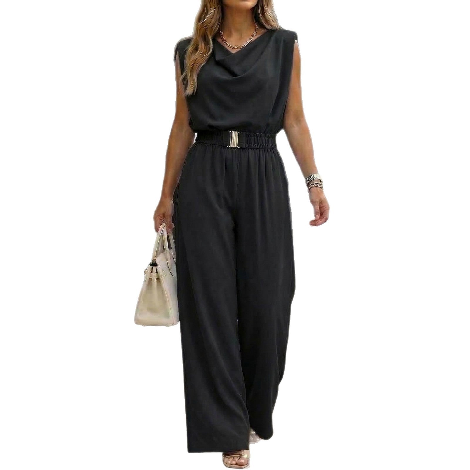 Women's Casual Off-Shoulder Solid Color Jumpsuit