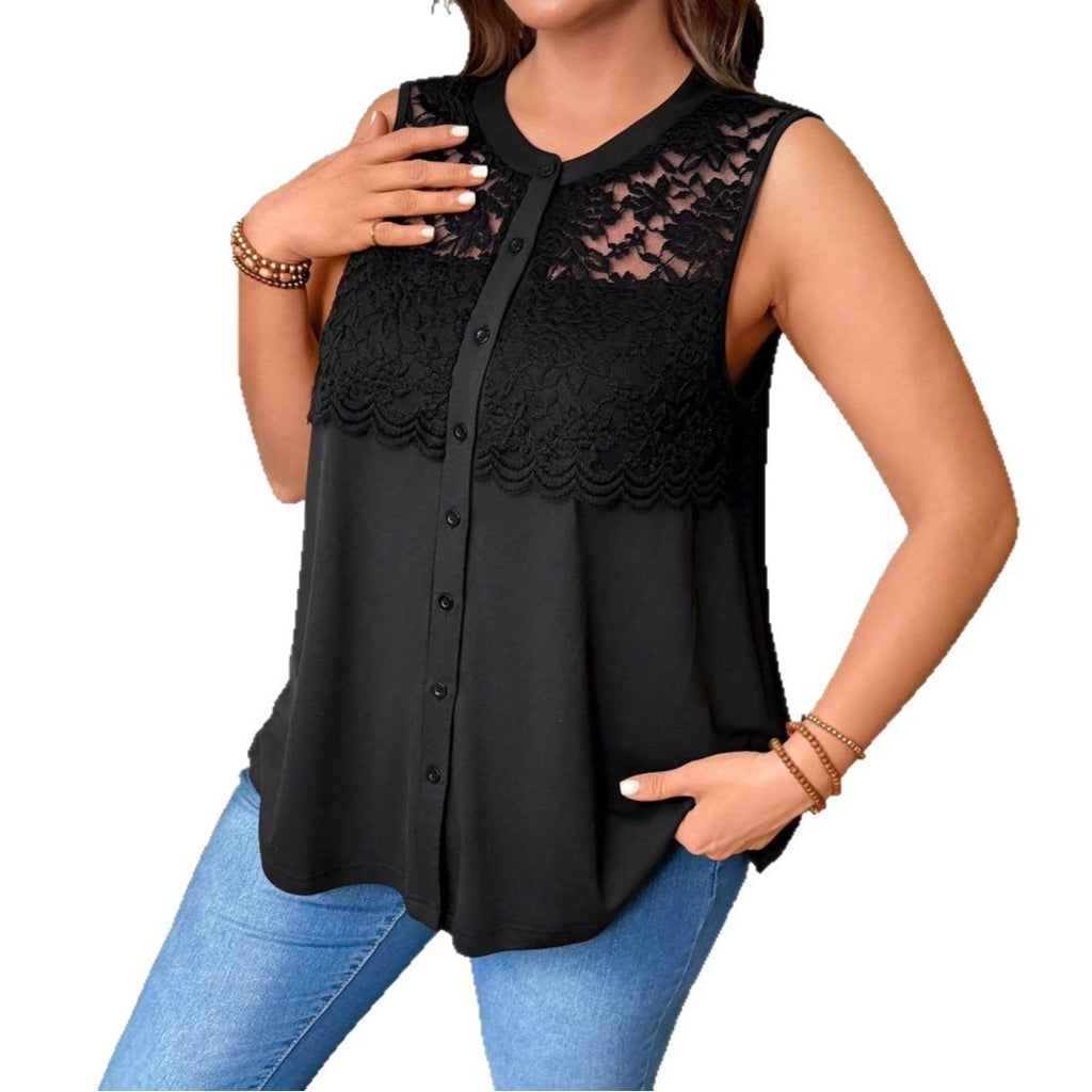 Plus-size Womens Summer Crew-Neck Patchwork Lace Cardigan