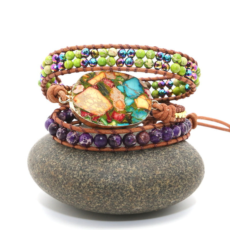 Color Turquoise Hand Woven Five-layer Hand String