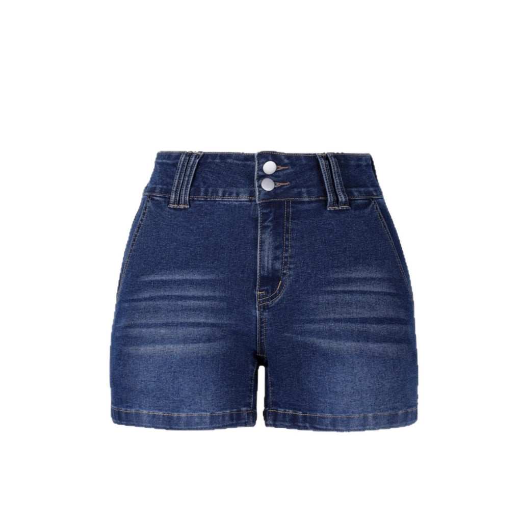 Womens Retro Deep-Blue Low-Waist Denim Shorts In American Style
