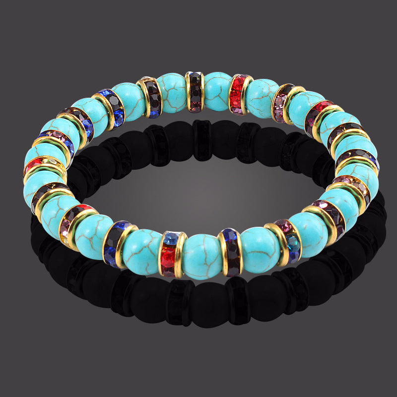 Blue Turquoise Bead Bracelet With Micro-inlaid Colors
