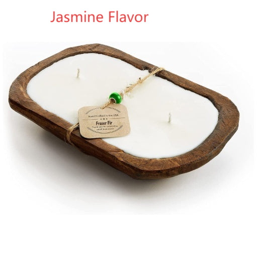 Retro Lavender Wooden Basin Candles Three Lamp Wick Aromatherapy Candles