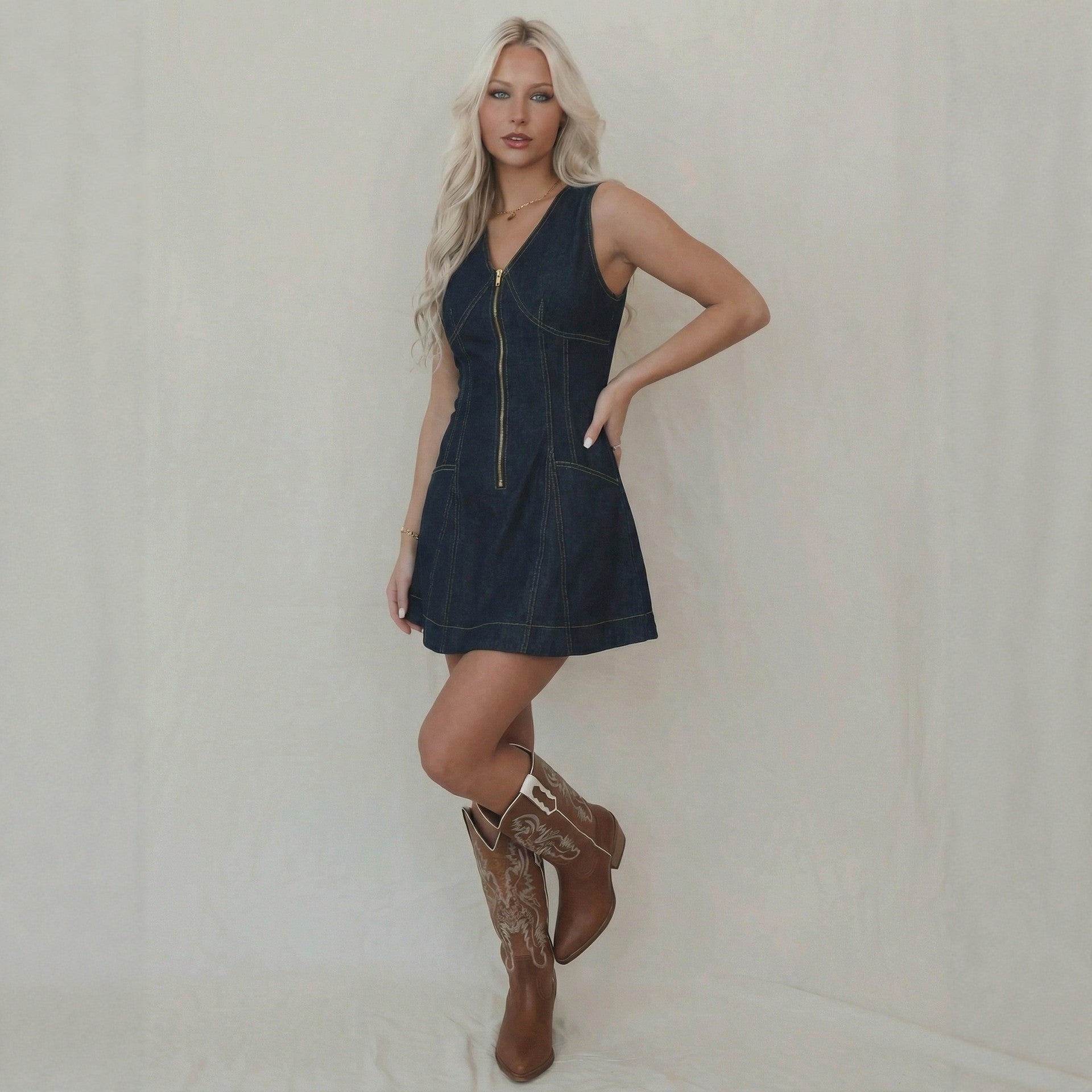 Sleeveless Denim Dress Women's Summer VNeck