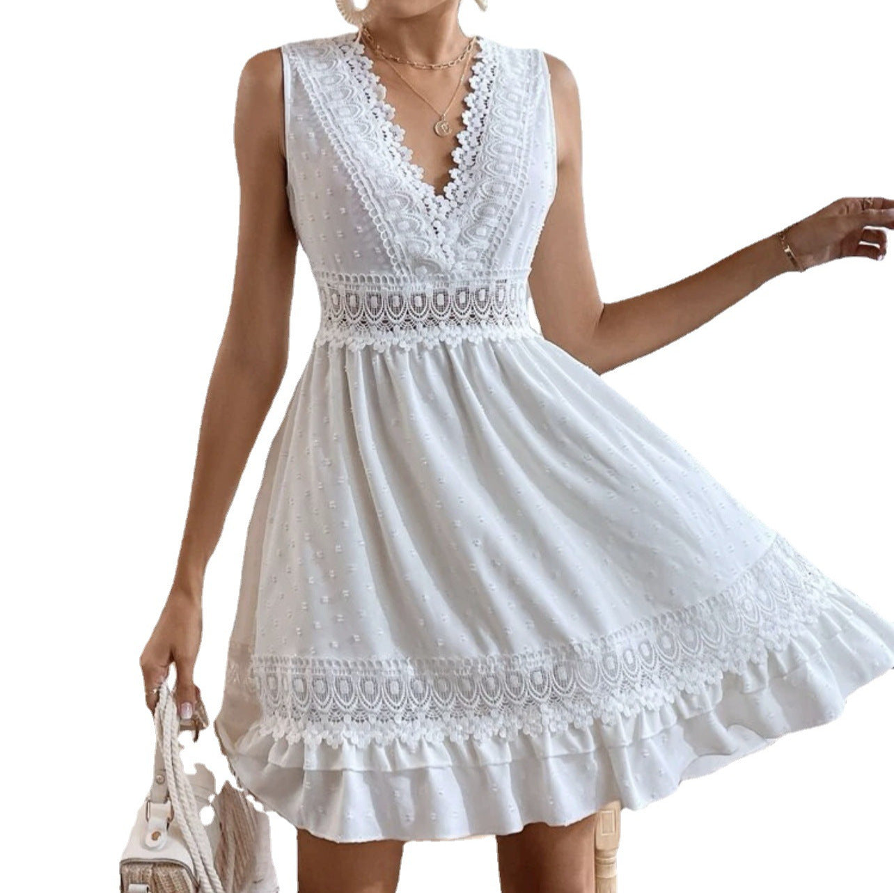 Womens New Arrival Lace-Patchwork Ear-Slit Dress