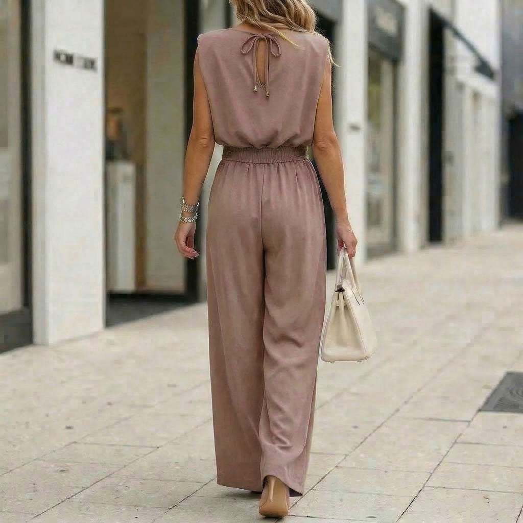 Women's Casual Off-Shoulder Solid Color Jumpsuit