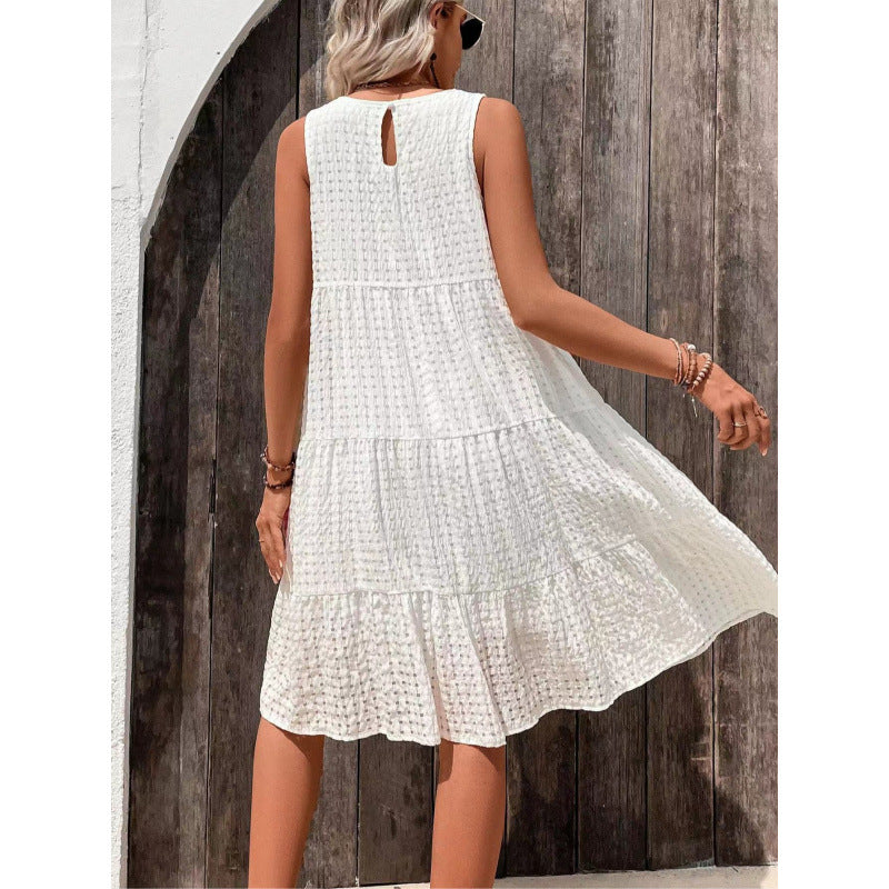 Women's Elegant Little White Dress – Ruffle Hem Midi
