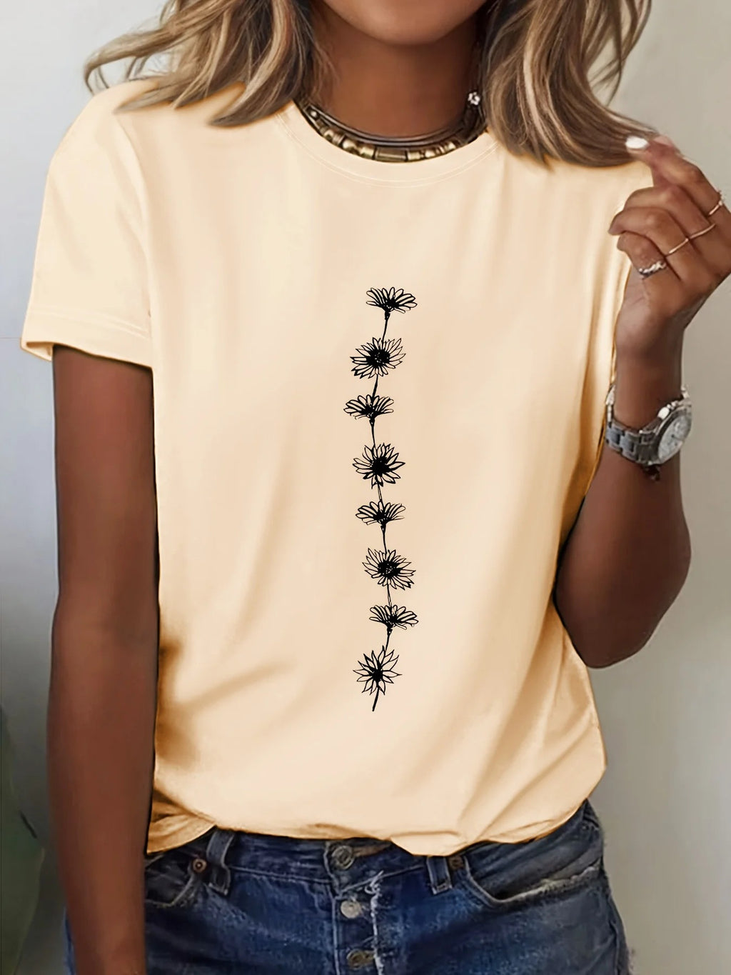 Women's Casual Sunflower-print T-shirt