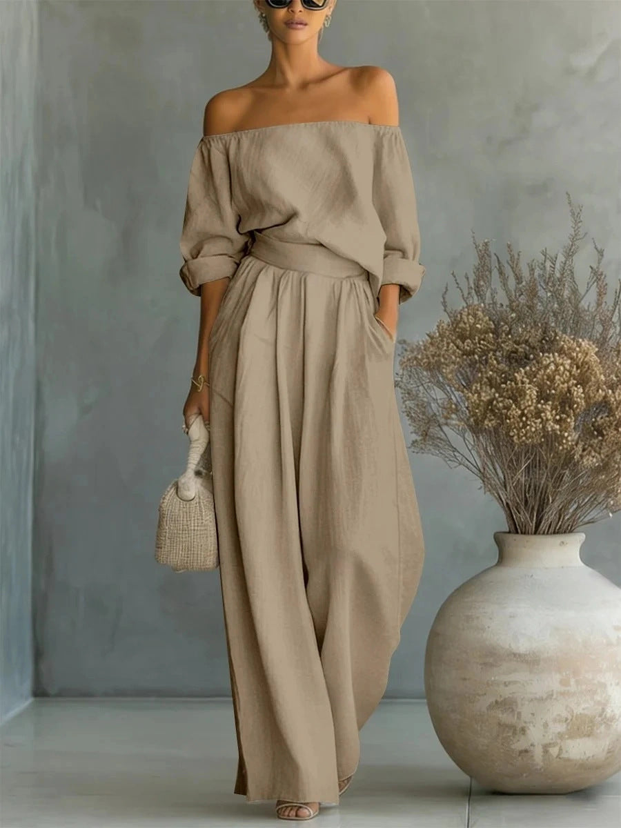 Women's Off-Shoulder Top & Wide-Leg Pants Two-Piece Set