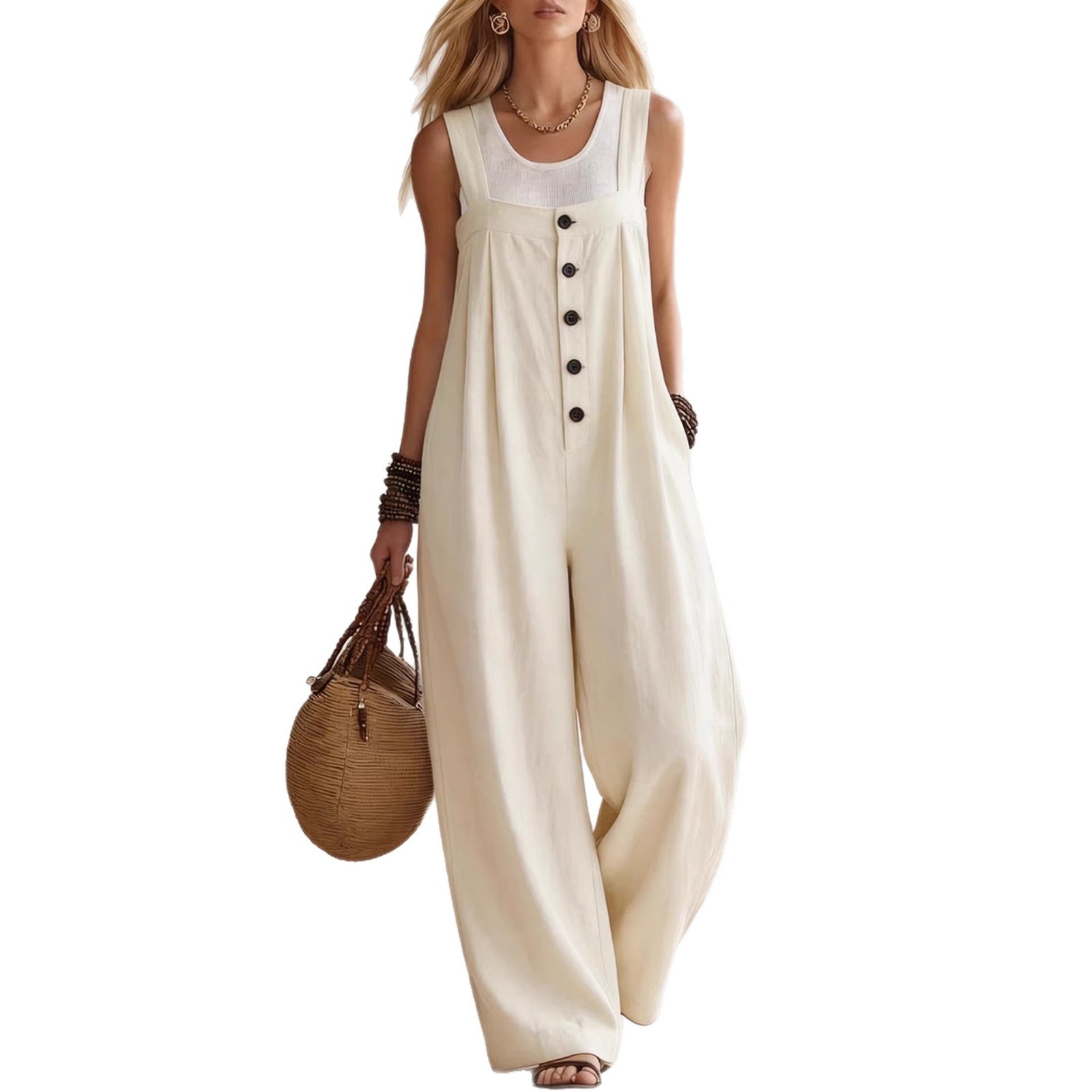 Bohemian Button Suspender Jumpsuit