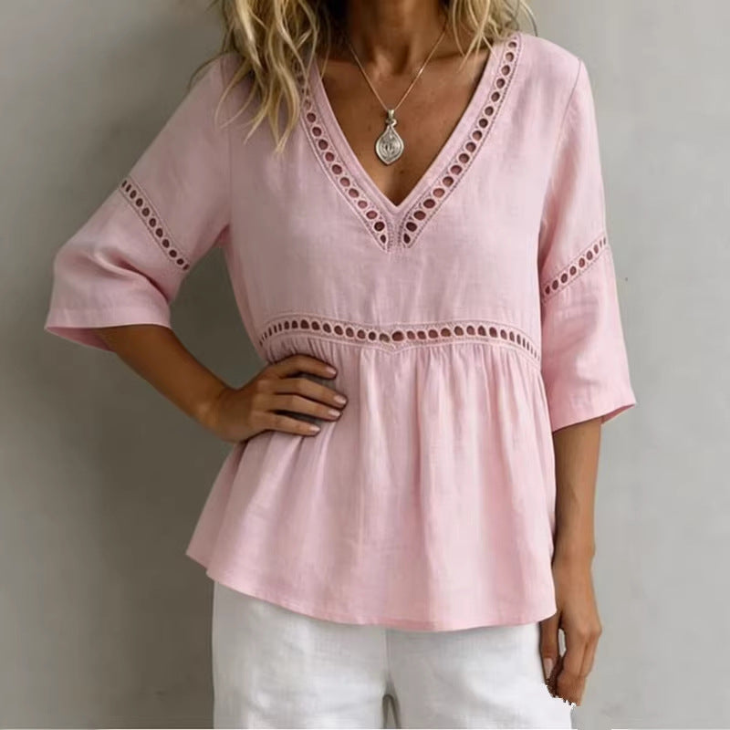 V-Neck Fringe Trim Top