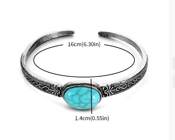 925 Silver Plated Men's And Women's Bracelets Retro Pattern Inlaid Turquoise Bracelet