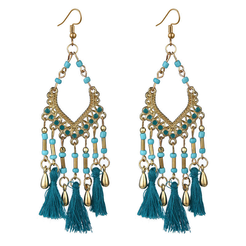 Bohemian Hollow Drop Oil Bead Long Earrings