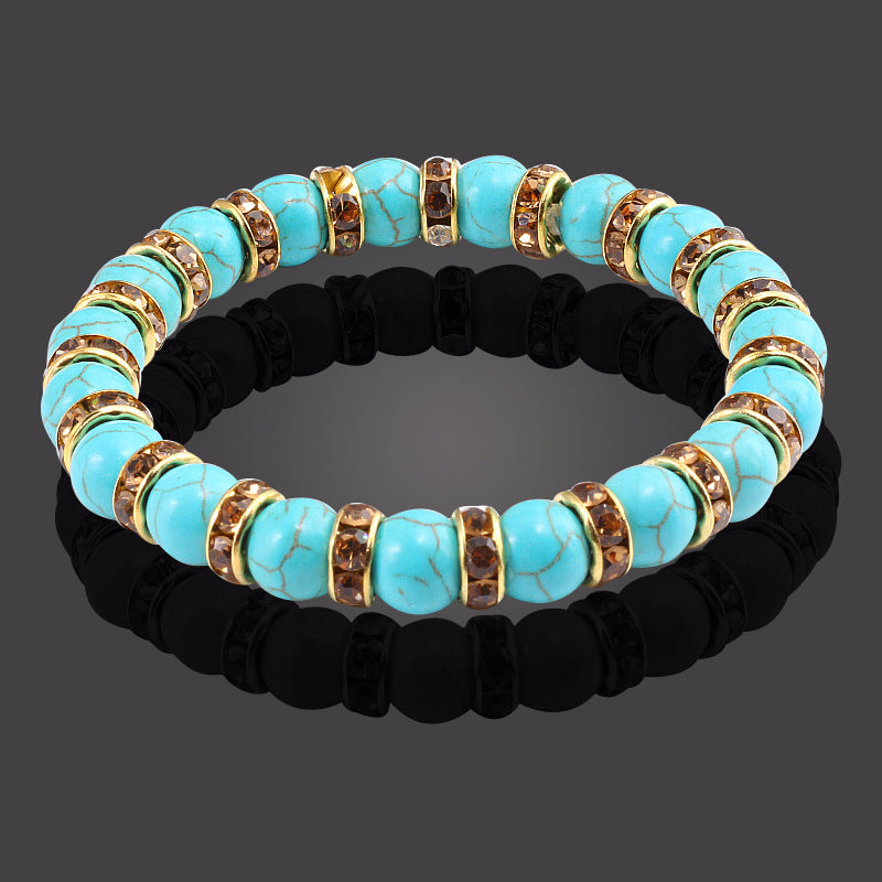 Blue Turquoise Bead Bracelet With Micro-inlaid Colors