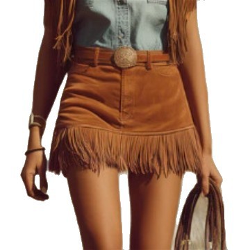 Western Boho Faux Suede Fringe Skirt